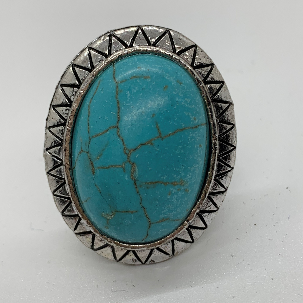 Adjustable Turquoise Antique Look Oval Ring NEW